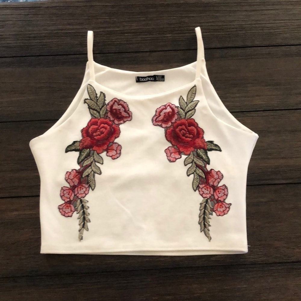 White Floral Crop Tank